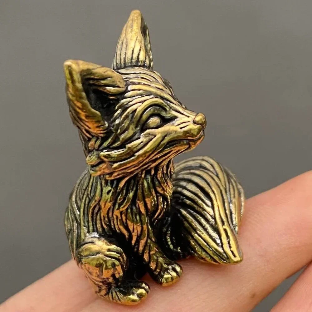 Brass Fox Figurine Miniature Wisdom Totem Altar Decor Spirit Animal 1970s Style - Picture 2 of 4